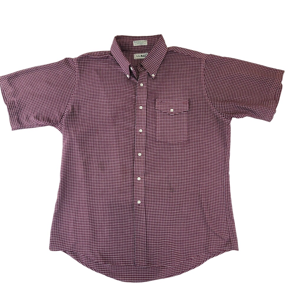 Vintage L.L. Bean Shirt Mens XL Red Check Plaid Button Down Short Sleeve USA